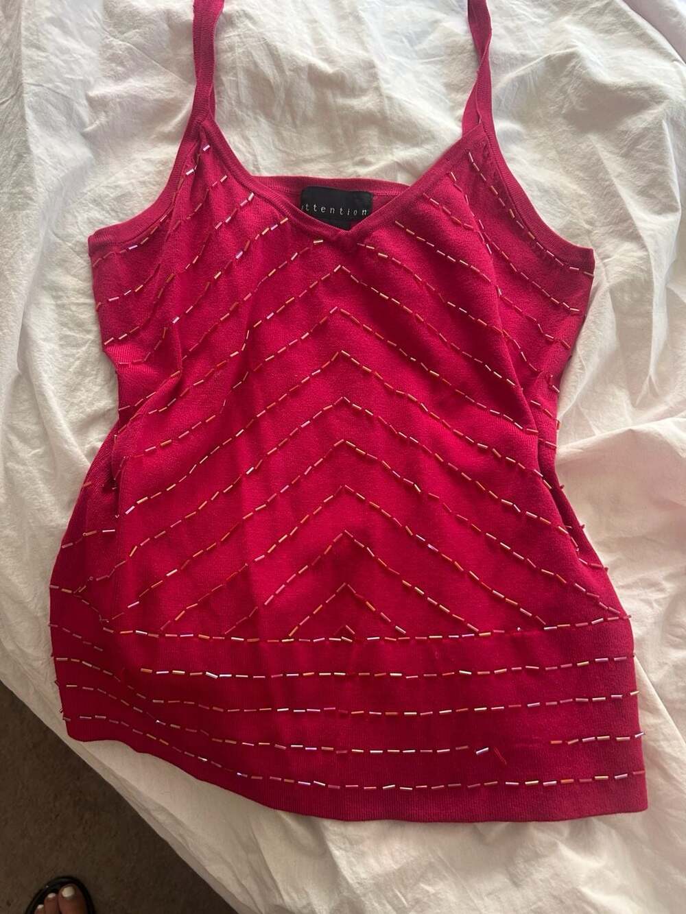 💗Pink Beaded Silk Top Size S